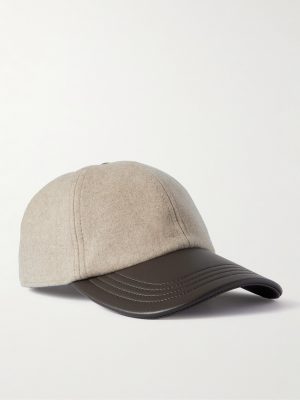 Logo-Embroidered Cashmere-Blend and Leather Baseball Cap Logo-Embroidered Cashmere-Blend and Leather Baseball Cap