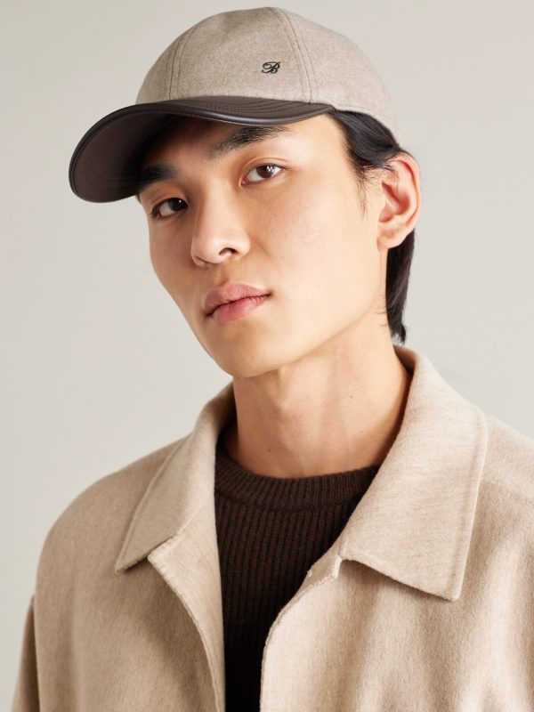 Logo-Embroidered Cashmere-Blend and Leather Baseball Cap - OU Logo-Embroidered Cashmere-Blend and Leather Baseball Cap - OU