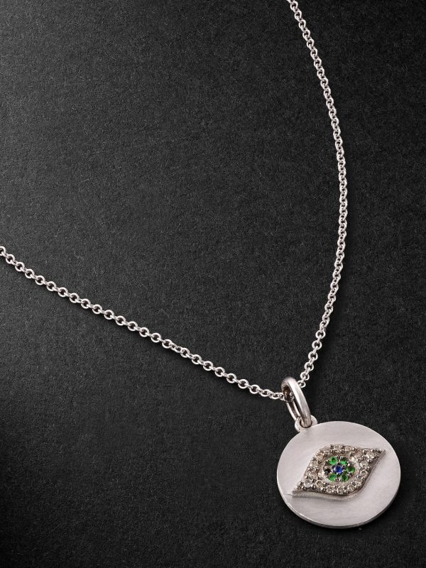 Golden Eye Mini White Gold Multi-Stone Pendant Necklace - CU Golden Eye Mini White Gold Multi-Stone Pendant Necklace - CU