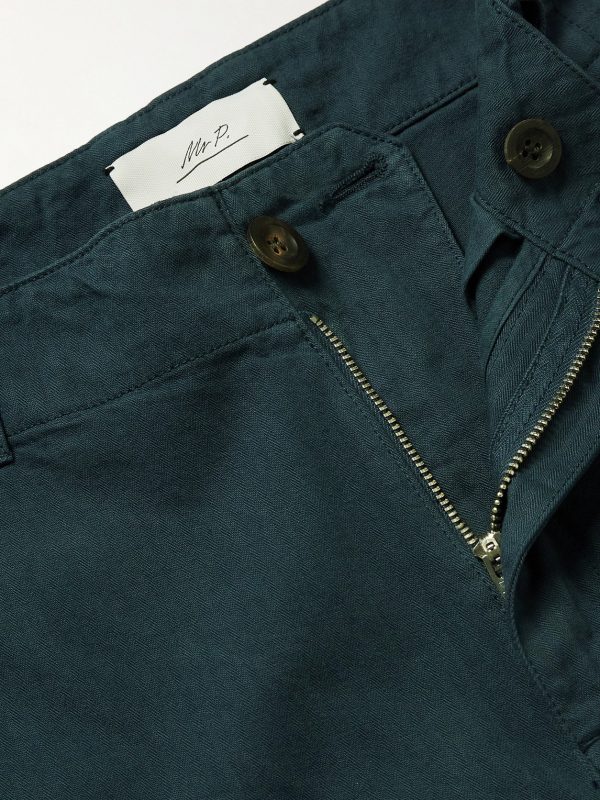 Straight-Leg Herringbone Cotton Trousers - E1