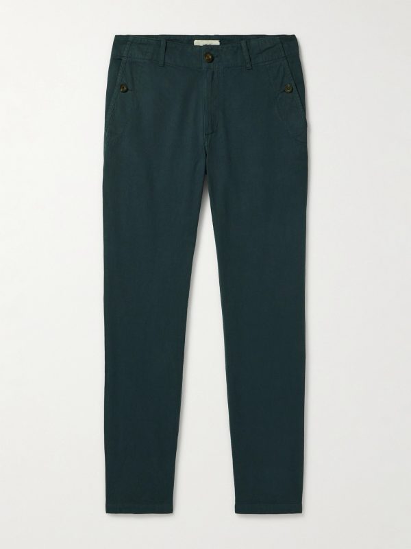Straight-Leg Herringbone Cotton Trousers