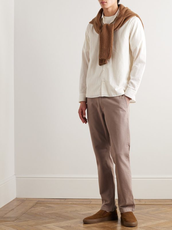 Straight-Leg Herringbone Cotton Trousers - OU Straight-Leg Herringbone Cotton Trousers - OU