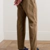 Tapered Pleated Garment-Dyed Cotton-Blend Twill Trousers - BK Tapered Pleated Garment-Dyed Cotton-Blend Twill Trousers - BK