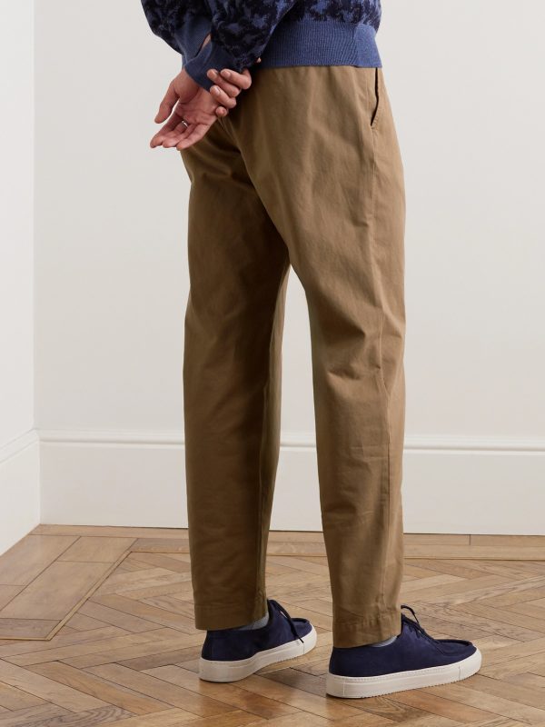 Tapered Pleated Garment-Dyed Cotton-Blend Twill Trousers - BK Tapered Pleated Garment-Dyed Cotton-Blend Twill Trousers - BK