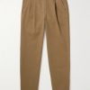 Tapered Pleated Garment-Dyed Cotton-Blend Twill Trousers Tapered Pleated Garment-Dyed Cotton-Blend Twill Trousers