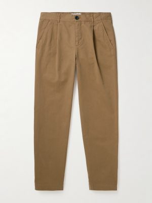 Tapered Pleated Garment-Dyed Cotton-Blend Twill Trousers Tapered Pleated Garment-Dyed Cotton-Blend Twill Trousers