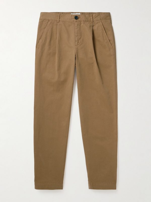 Tapered Pleated Garment-Dyed Cotton-Blend Twill Trousers Tapered Pleated Garment-Dyed Cotton-Blend Twill Trousers