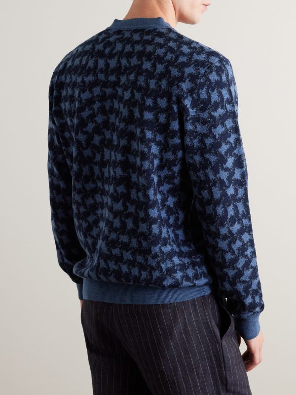 Houndstooth Jacquard-Knit Wool Sweater - BK Houndstooth Jacquard-Knit Wool Sweater - BK