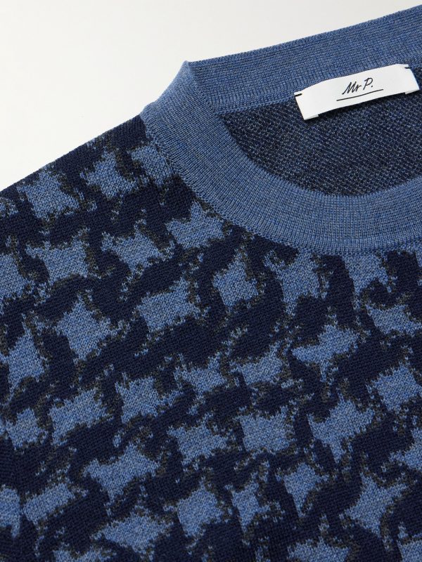 Houndstooth Jacquard-Knit Wool Sweater - CU Houndstooth Jacquard-Knit Wool Sweater - CU