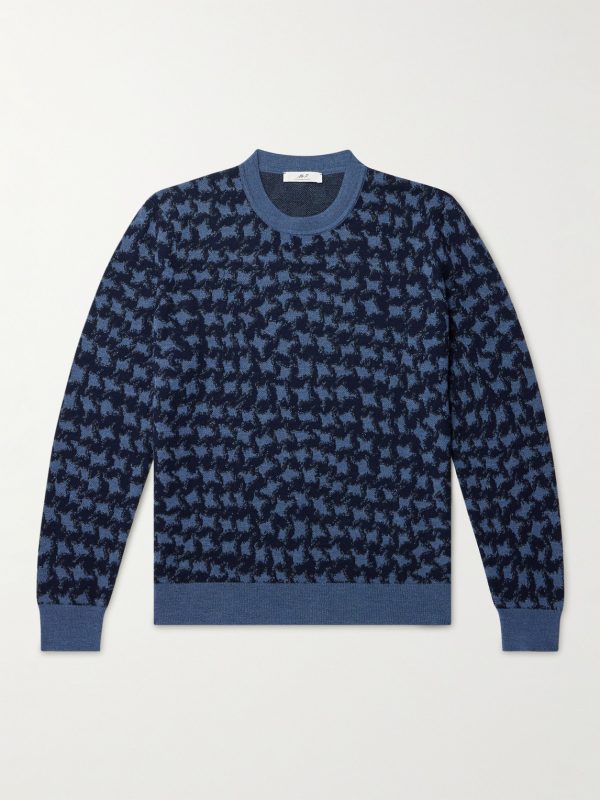 Houndstooth Jacquard-Knit Wool Sweater Houndstooth Jacquard-Knit Wool Sweater