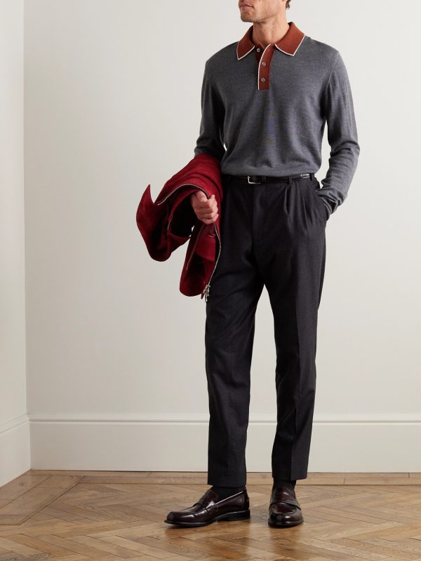 Colour-Block Merino Wool Polo Shirt - OU Colour-Block Merino Wool Polo Shirt - OU