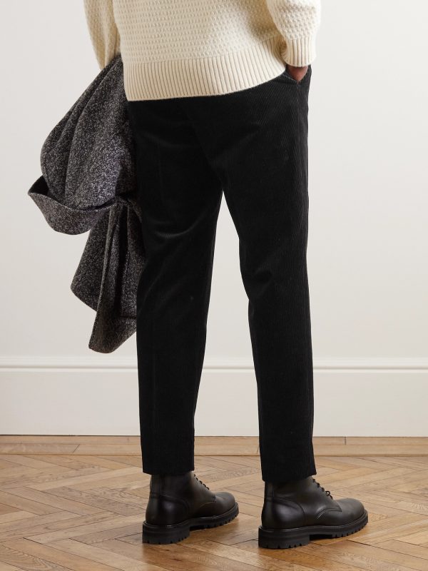 Tapered Pleated Cotton and Cashmere-Blend Corduroy Trousers - BK Tapered Pleated Cotton and Cashmere-Blend Corduroy Trousers - BK