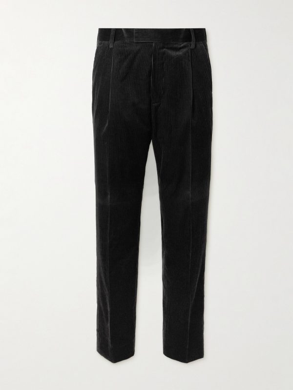 Tapered Pleated Cotton and Cashmere-Blend Corduroy Trousers Tapered Pleated Cotton and Cashmere-Blend Corduroy Trousers