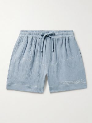 Vacation Straight-Leg Logo-Embroidered Cotton-Gauze Drawstring Shorts Vacation Straight-Leg Logo-Embroidered Cotton-Gauze Drawstring Shorts