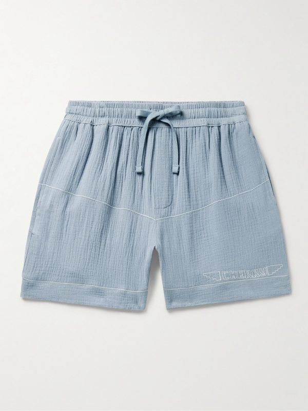 Vacation Straight-Leg Logo-Embroidered Cotton-Gauze Drawstring Shorts Vacation Straight-Leg Logo-Embroidered Cotton-Gauze Drawstring Shorts