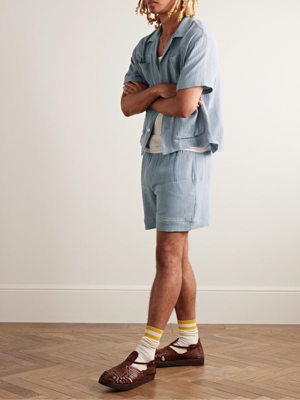 Vacation Straight-Leg Logo-Embroidered Cotton-Gauze Drawstring Shorts - OU Vacation Straight-Leg Logo-Embroidered Cotton-Gauze Drawstring Shorts - OU