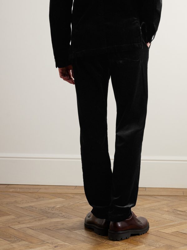 Fishtail Slim-Fit Cotton-Velvet Suit Trousers - BK Fishtail Slim-Fit Cotton-Velvet Suit Trousers - BK
