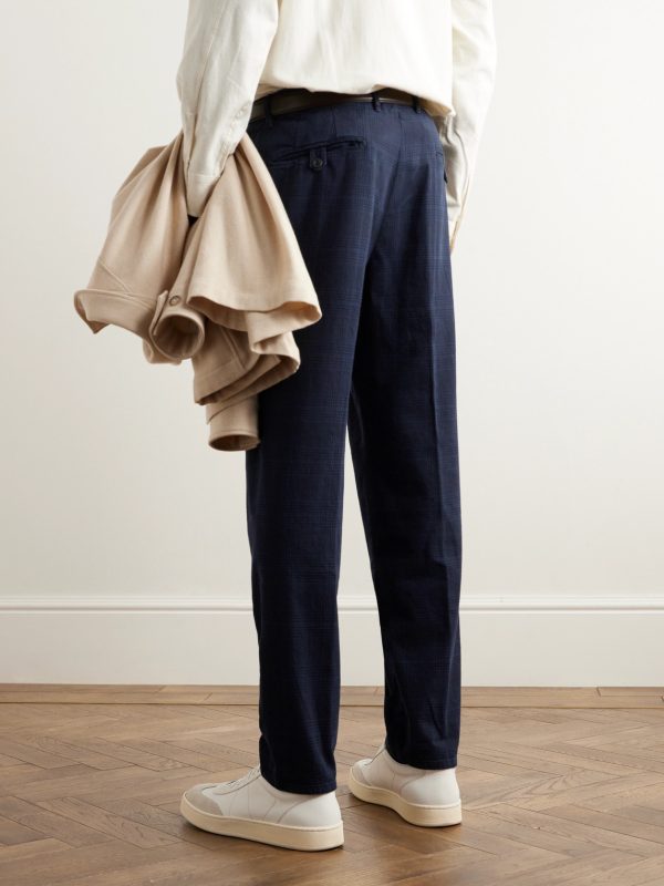 Straight-Leg Pleated Prince of Wales Checked Cotton-Blend Trousers - BK
