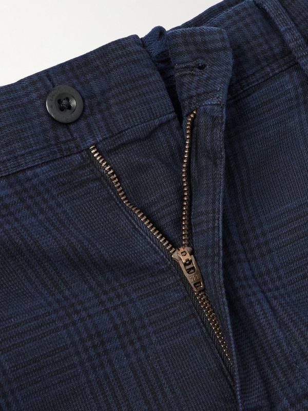 Straight-Leg Pleated Prince of Wales Checked Cotton-Blend Trousers - E1