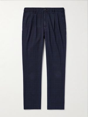 Straight-Leg Pleated Prince of Wales Checked Cotton-Blend Trousers