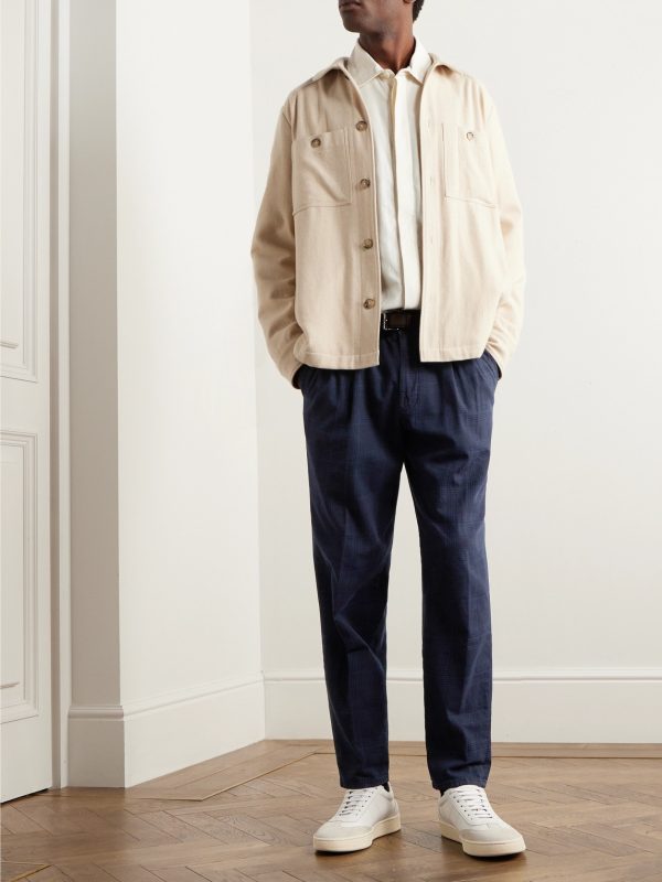Straight-Leg Pleated Prince of Wales Checked Cotton-Blend Trousers - OU