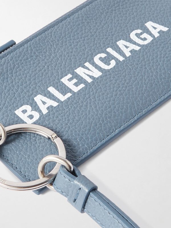Logo-Print Full-Grain Leather Cardholder with Lanyard - CU
