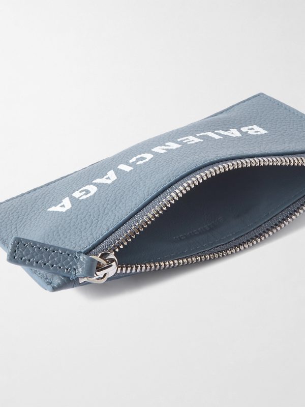 Logo-Print Full-Grain Leather Cardholder with Lanyard - E1
