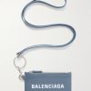 Logo-Print Full-Grain Leather Cardholder with Lanyard