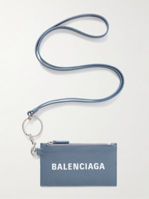 Logo-Print Full-Grain Leather Cardholder with Lanyard