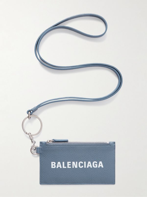 Logo-Print Full-Grain Leather Cardholder with Lanyard