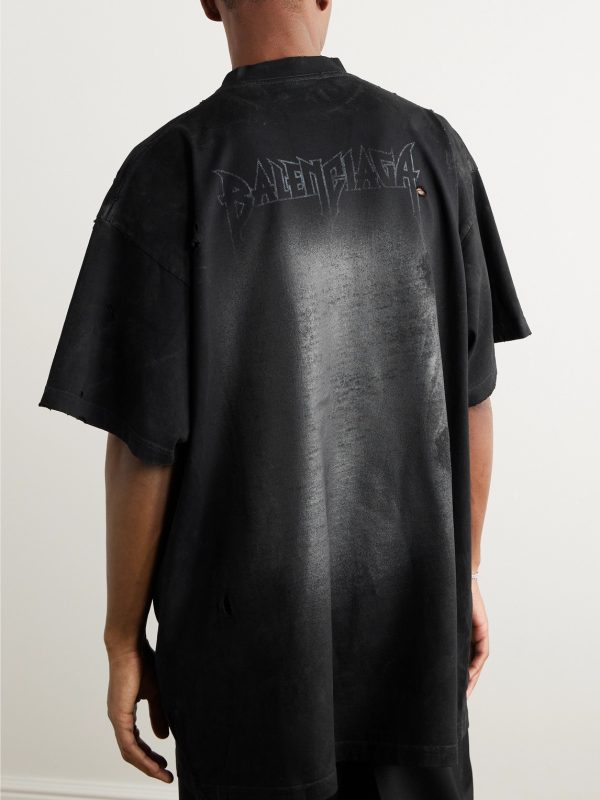 Logo-Print Distressed Cotton-Jersey T-Shirt - BK Logo-Print Distressed Cotton-Jersey T-Shirt - BK