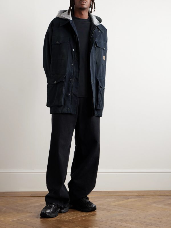 Oversized Jersey-Trimmed Distressed Organic Cotton-Blend Gabardine Parka - OU Oversized Jersey-Trimmed Distressed Organic Cotton-Blend Gabardine Parka - OU