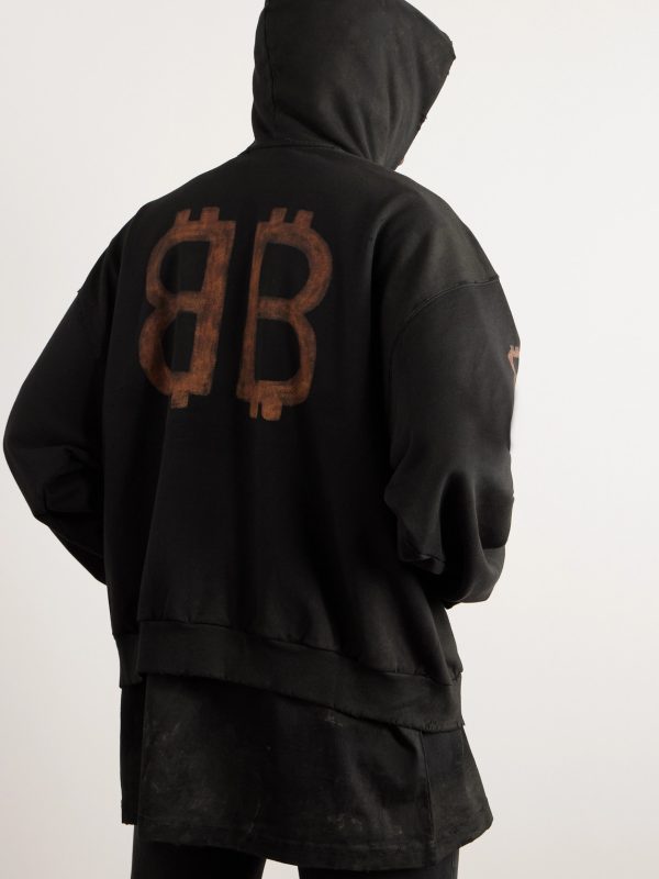 Crypto Logo-Print Bleached Cotton-Jersey Hoodie - BK Crypto Logo-Print Bleached Cotton-Jersey Hoodie - BK