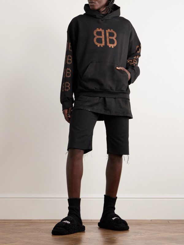 Crypto Logo-Print Bleached Cotton-Jersey Hoodie - OU Crypto Logo-Print Bleached Cotton-Jersey Hoodie - OU