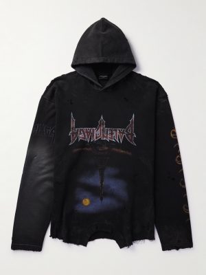 Oversized Distressed Printed Cotton-Jersey Hoodie Oversized Distressed Printed Cotton-Jersey Hoodie
