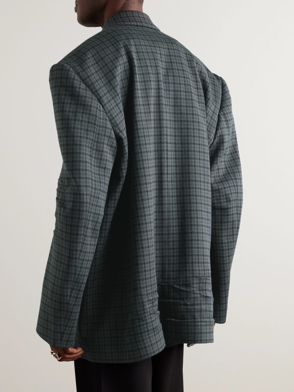 Oversized Houndstooth Knitted Blazer - BK Oversized Houndstooth Knitted Blazer - BK