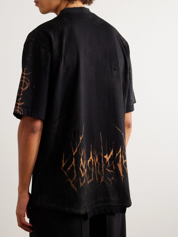 Upside Down Distressed Printed Cotton-Jersey T-Shirt - BK
