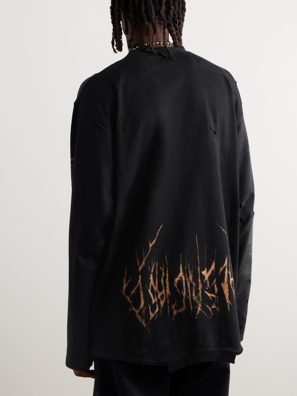 Oversized Distressed Logo-Print Stretch-Cotton Jersey T-Shirt - BK Oversized Distressed Logo-Print Stretch-Cotton Jersey T-Shirt - BK