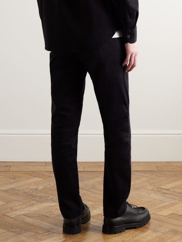 Straight-Leg Cotton-Blend Twill Drawstring Trousers - BK