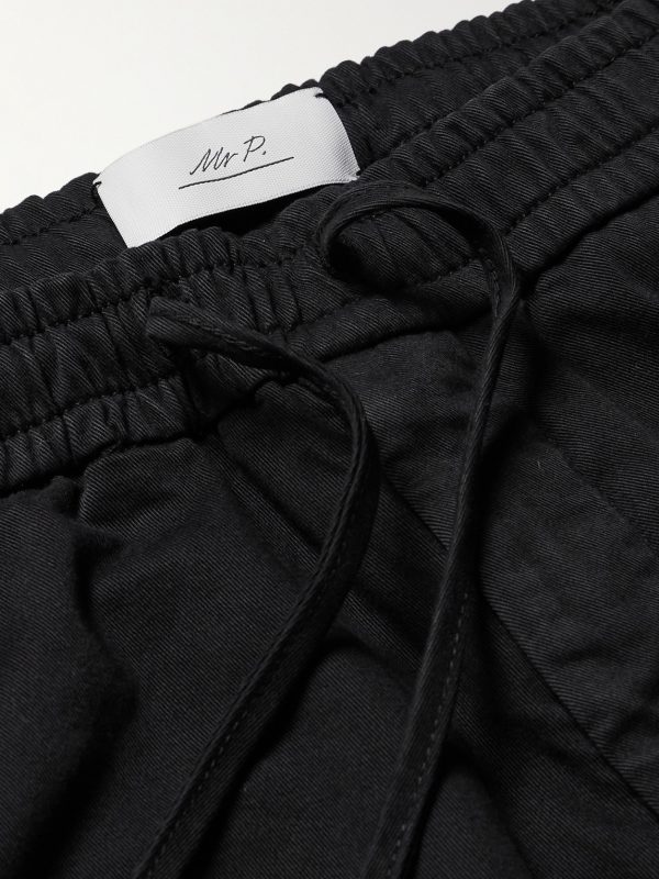 Straight-Leg Cotton-Blend Twill Drawstring Trousers - E1