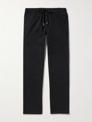 Straight-Leg Cotton-Blend Twill Drawstring Trousers