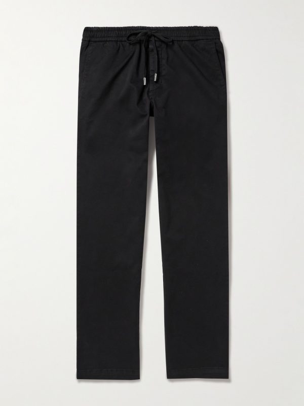 Straight-Leg Cotton-Blend Twill Drawstring Trousers