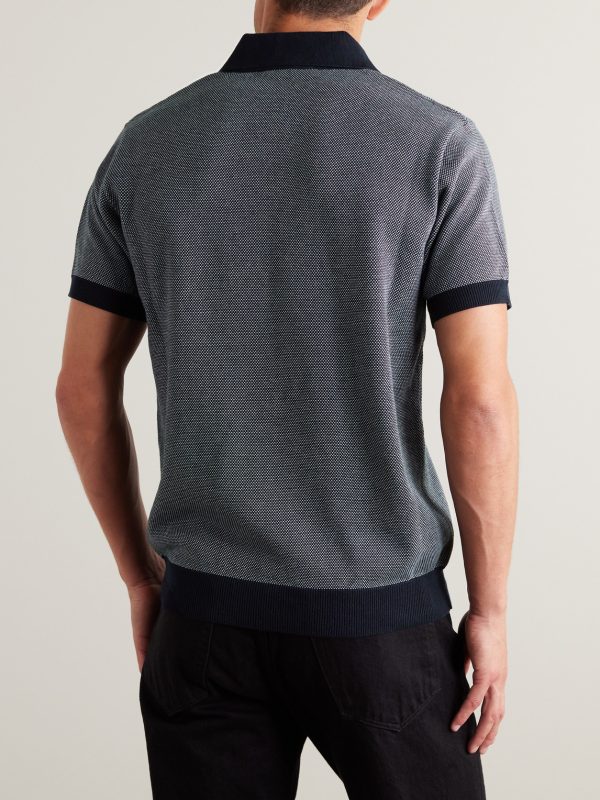 Honeycomb-Knit Organic Cotton Polo Shirt - BK