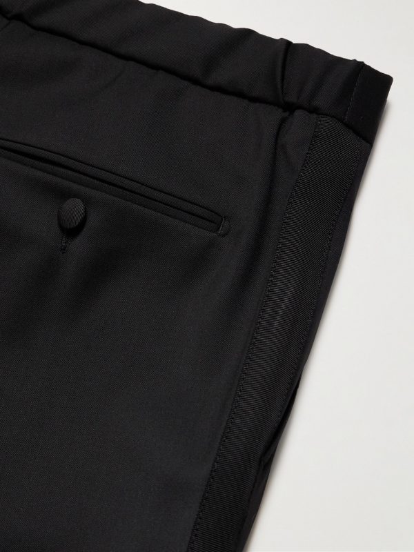 Tapered Grosgrain-Trimmed Wool Drawstring Tuxedo Trousers - CU Tapered Grosgrain-Trimmed Wool Drawstring Tuxedo Trousers - CU