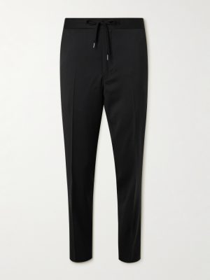 Tapered Grosgrain-Trimmed Wool Drawstring Tuxedo Trousers