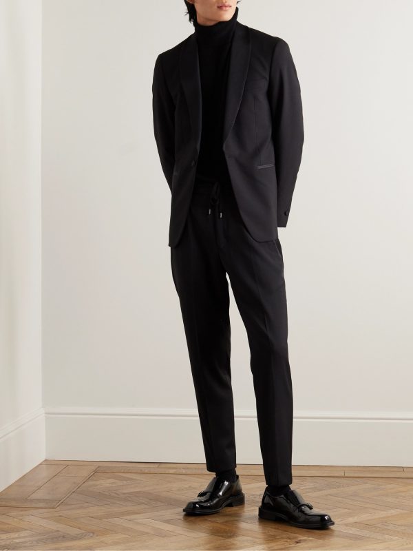 Tapered Grosgrain-Trimmed Wool Drawstring Tuxedo Trousers - OU Tapered Grosgrain-Trimmed Wool Drawstring Tuxedo Trousers - OU