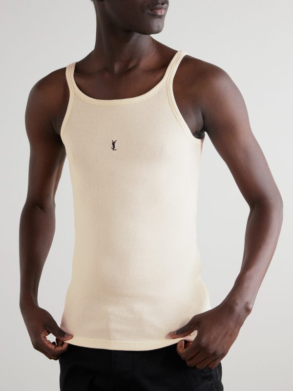 Slim-Fit Logo-Embroidered Ribbed Cotton-Jersey Tank Top - FR Slim-Fit Logo-Embroidered Ribbed Cotton-Jersey Tank Top - FR