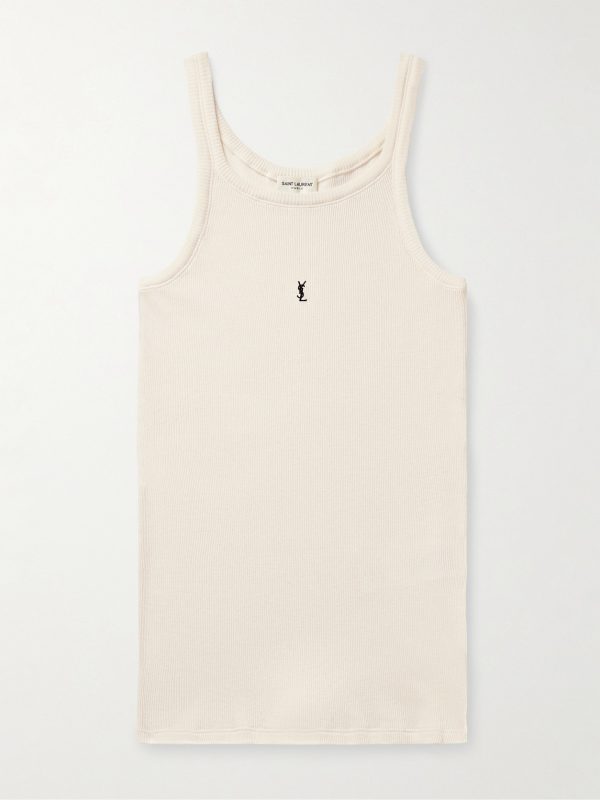 Slim-Fit Logo-Embroidered Ribbed Cotton-Jersey Tank Top Slim-Fit Logo-Embroidered Ribbed Cotton-Jersey Tank Top