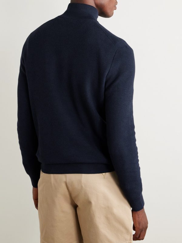 Logo-Embroidered Honeycomb-Knit Cotton Half-Zip Sweater - BK Logo-Embroidered Honeycomb-Knit Cotton Half-Zip Sweater - BK