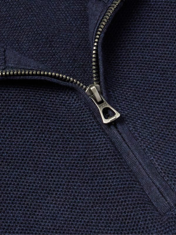 Logo-Embroidered Honeycomb-Knit Cotton Half-Zip Sweater - CU Logo-Embroidered Honeycomb-Knit Cotton Half-Zip Sweater - CU